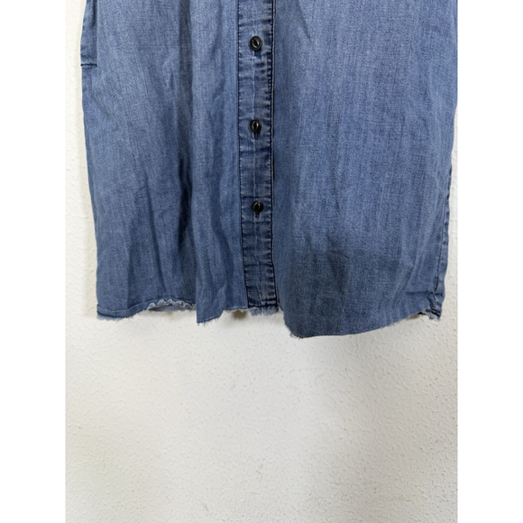 Madewell Chambray Shirt Dress Small Blue Denim Buttons Raw Hem Pockets Boho - Picture 8 of 10